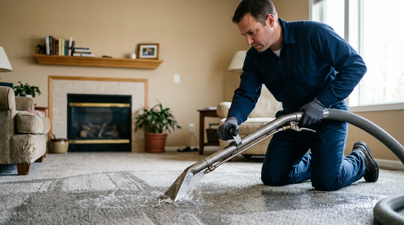 Water damage restoration technician working near Smithfield, RI